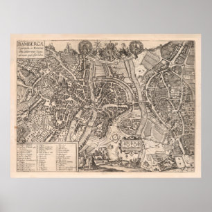 Old Bamberg Germany Map (1618)  Duitse stad Poster