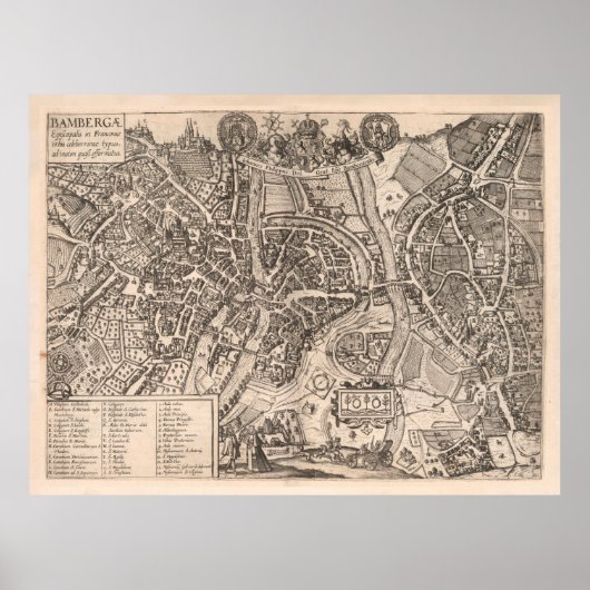 Old Bamberg Germany Map (1618) Duitse stad Poster (Voorkant)