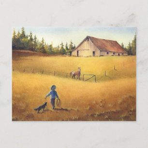 OLD BARN, APPALOOSA BOY & DOG by SHARON SHARPE Briefkaart