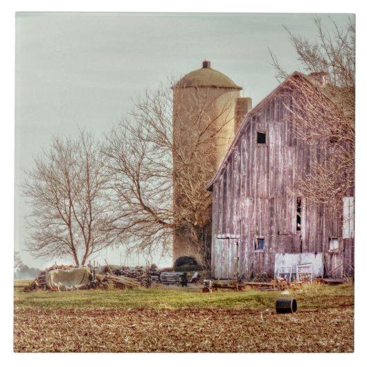Old Barn en Silo Tegeltje (Voorkant)