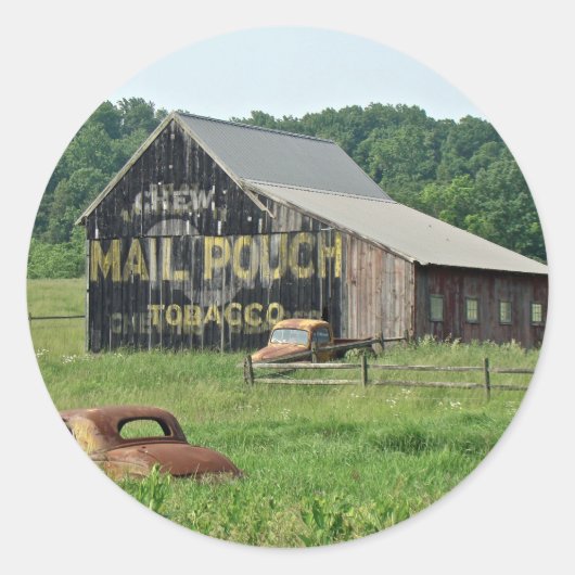 Old Barn Mail Pouch Tobacco Adverteren Ronde Sticker (Voorkant)