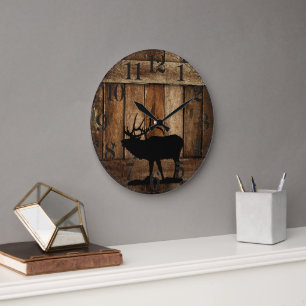 Old Barn Wood & Elk Silhouette Grote Klok