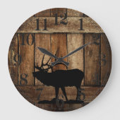 Old Barn Wood & Elk Silhouette Grote Klok (Voorkant)