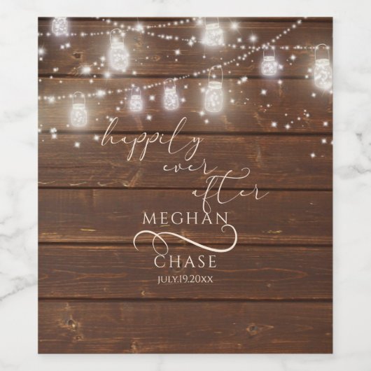 Old Barn Wood String Lights Wijn Etiket (Enkel label)