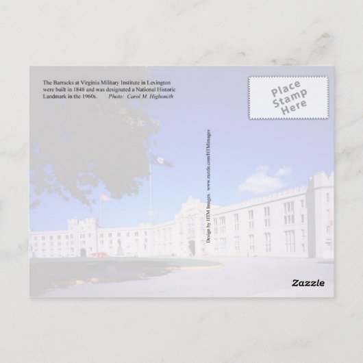 Old Barracks, Virginia Army (VMI) Briefkaart (Achterkant)