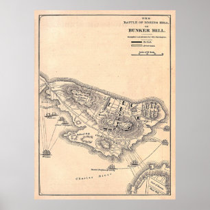 Old Battle of Bunker Hill Map (1881) Poster