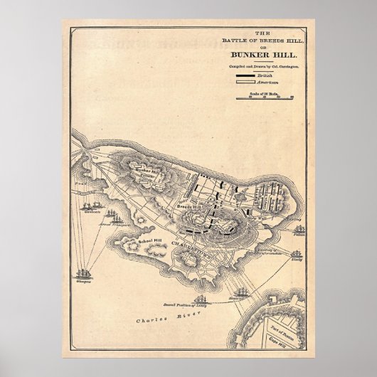 Old Battle of Bunker Hill Map (1881) Poster (Voorkant)