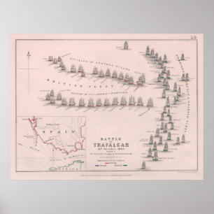 Old Battle of Trafalgar Map  Poster