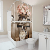 Old bicycle and flowers blur in background process douchegordijn (In situ)