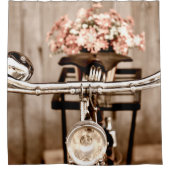 Old bicycle and flowers blur in background process douchegordijn (Voorkant)