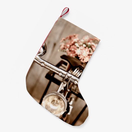 Old bicycle and flowers blur in background process kleine kerstsok (Voorkant (Hangend))