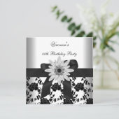 OLD Birthday Black White Flower Diamond Kaart (Staand voorkant)