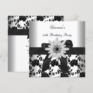 OLD Birthday Black White Flower Diamond Kaart