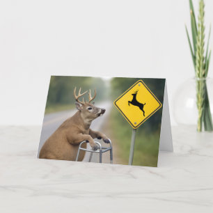 Old Birthday Buck leunt op een rollator Kaart