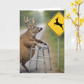 Old Birthday Buck leunt op een rollator Kaart (Gele Bloem)