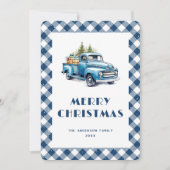 Old Blue Truck Gingham Plaid Vrolijke Kerst Kaart (Voorkant)