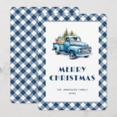 Old Blue Truck Gingham Plaid Vrolijke Kerst Kaart (Voorkant / Achterkant)