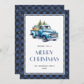 Old Blue Truck Plaid Snowy Merry Christmas Kaart (Voorkant / Achterkant)