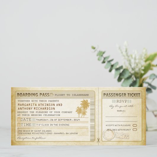 Old Boarding Pass Wedding Tickets-Invites & RSVP Kaart (Staand voorkant)