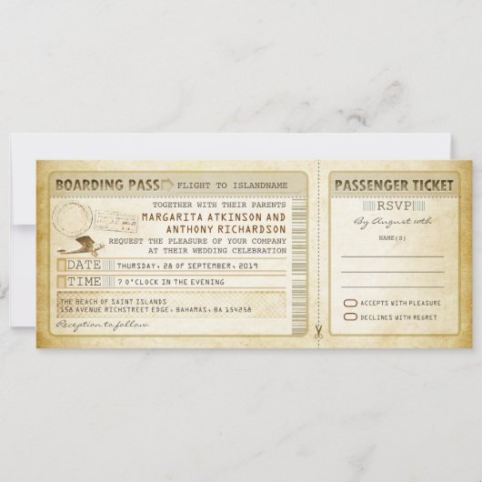 Old Boarding Pass Wedding Tickets-Invites & RSVP Kaart (Voorkant)