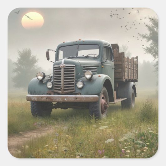 Old Boerderij Truck Vierkante Sticker (Voorkant)