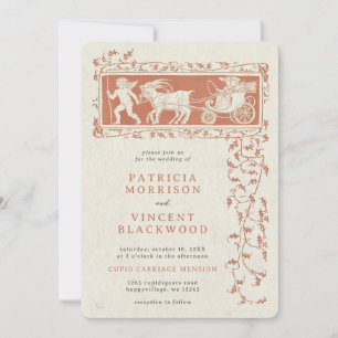 Old Book Cupid's Carriage Wedding Invitation Kaart