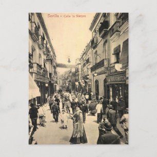 Old Briefkaart - Calle la Sierpes, Sevilla, Spanje
