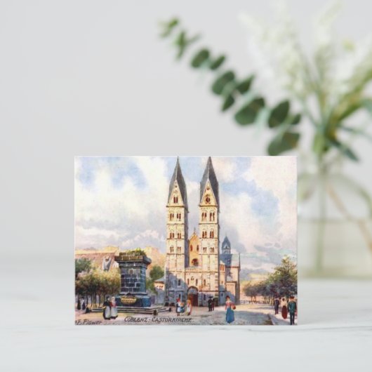 Old Briefkaart - Castorkirche, Koblenz, Duitsland (Staand voorkant)