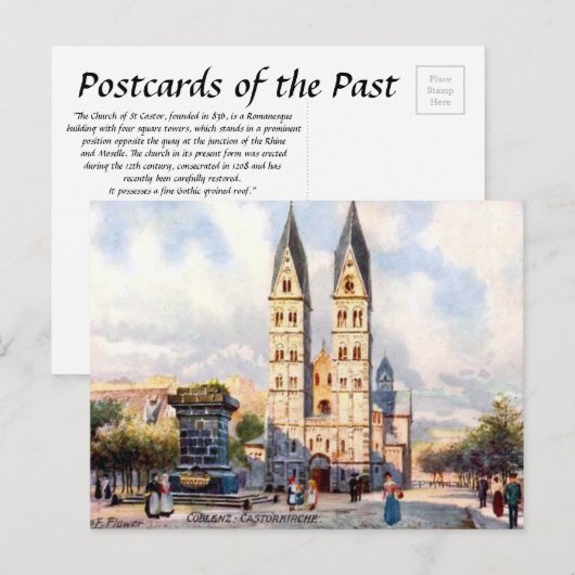 Old Briefkaart - Castorkirche, Koblenz, Duitsland (Voorkant / Achterkant)