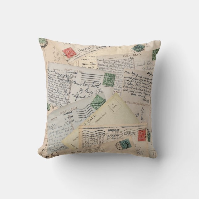 Old Briefkaart Collage Cushion Kussen (Voorkant)