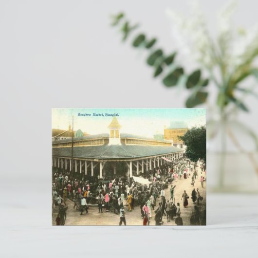 Old Briefkaart - Hongkew Market, Shanghai (Staand voorkant)
