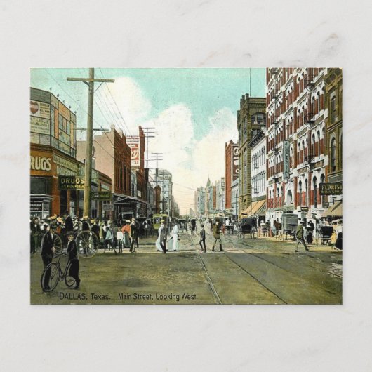 Old Briefkaart - Main Street, Dallas, Texas (Voorkant)