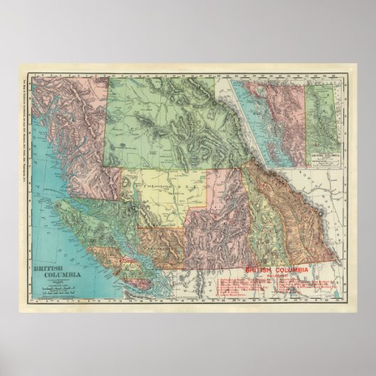 Old British Columbia Canada Map (1903) Poster (Voorkant)