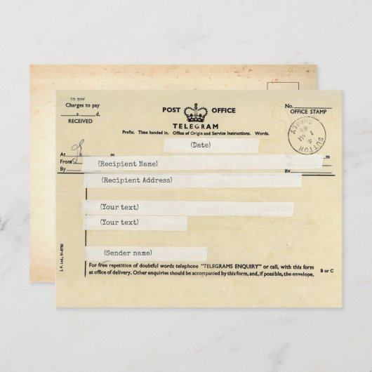 Old British Post kantoor telegram () Briefkaart (Voorkant / Achterkant)