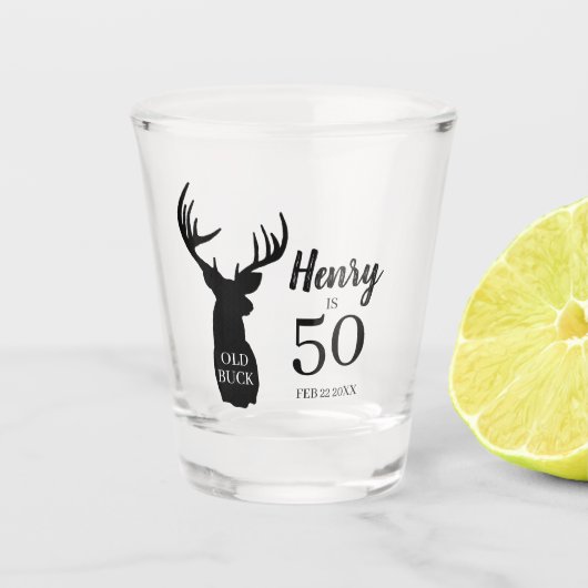 Old Buck 50th Birthday Koelbox Shot Glass Glas (Voorkant)