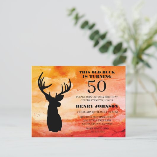 Old Buck 50th Birthday Party Invitation Briefkaart (Staand voorkant)