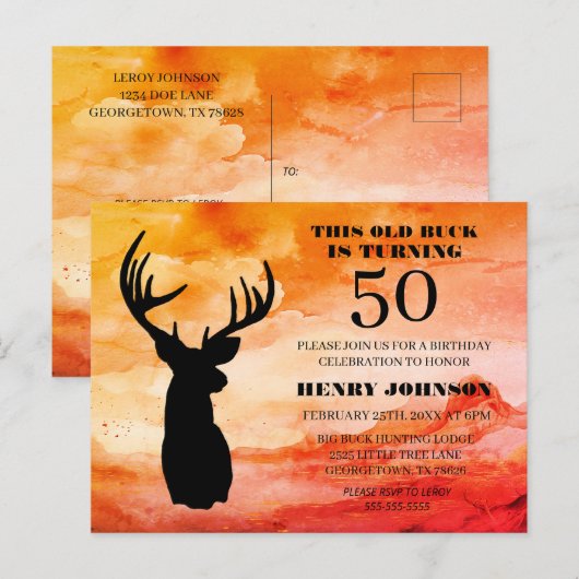 Old Buck 50th Birthday Party Invitation Briefkaart (Voorkant / Achterkant)