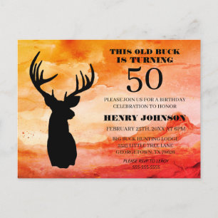 Old Buck 50th Birthday Party Invitation Briefkaart
