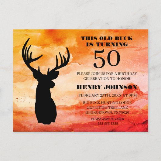 Old Buck 50th Birthday Party Invitation Briefkaart (Voorkant)