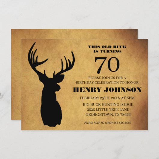 Old Buck 70th Birthday Party Kaart (Voorkant / Achterkant)