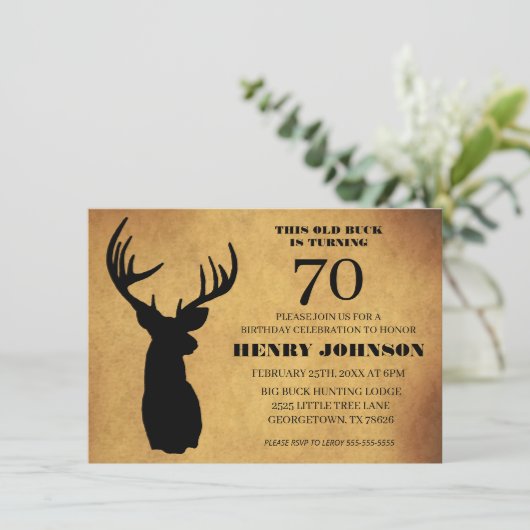 Old Buck 70th Birthday Party Kaart (Staand voorkant)
