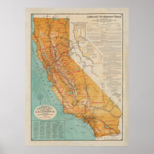 Old California Map (1917) Golden State Poster (Voorkant)