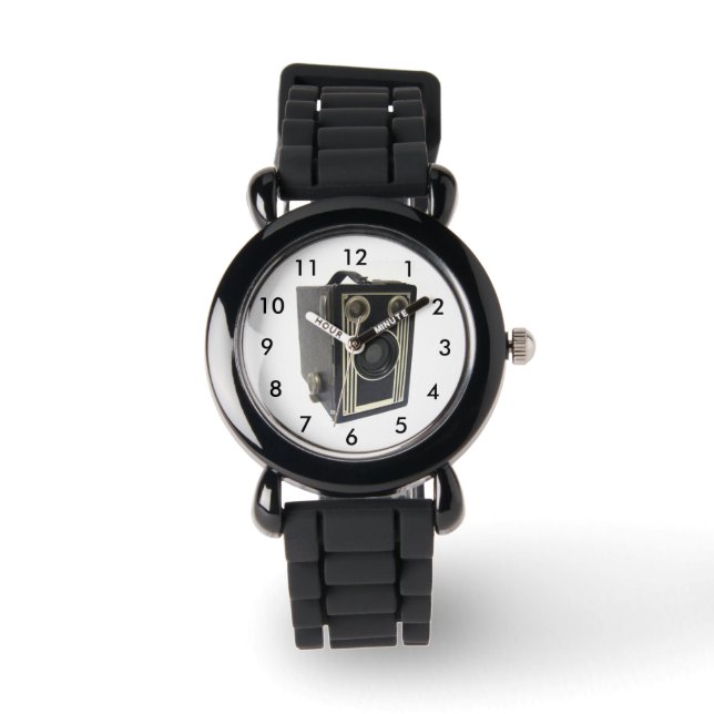 Old Camera Custom Silver Glitter Watch Horloge (Voorkant)