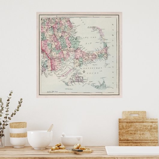 Old Cape Cod MA Map (1878) Poster (Keuken)