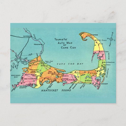Old Cape Cod Map Briefkaart (Voorkant)