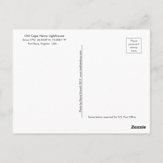 Old Cape Henry Lighthouse Fort Story, Virginia Briefkaart (Achterkant)