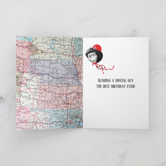 Old Car on Road Map 90th Birthday Kaart (Binnen)