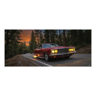 Old car on the road  foto afdruk