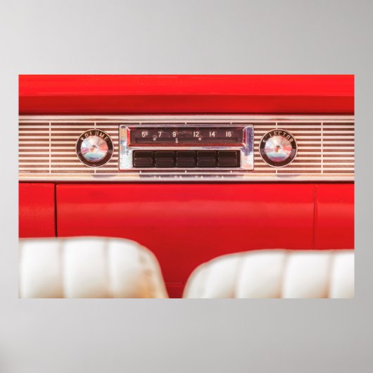Old car radio inside a red classic American car wi Poster (Voorkant)