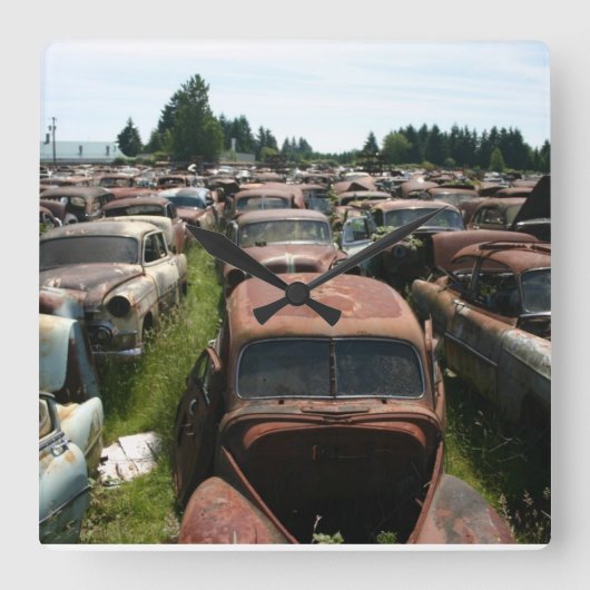 Old Car Wall Clock Garage Clock Vierkante Klok (Voorkant)